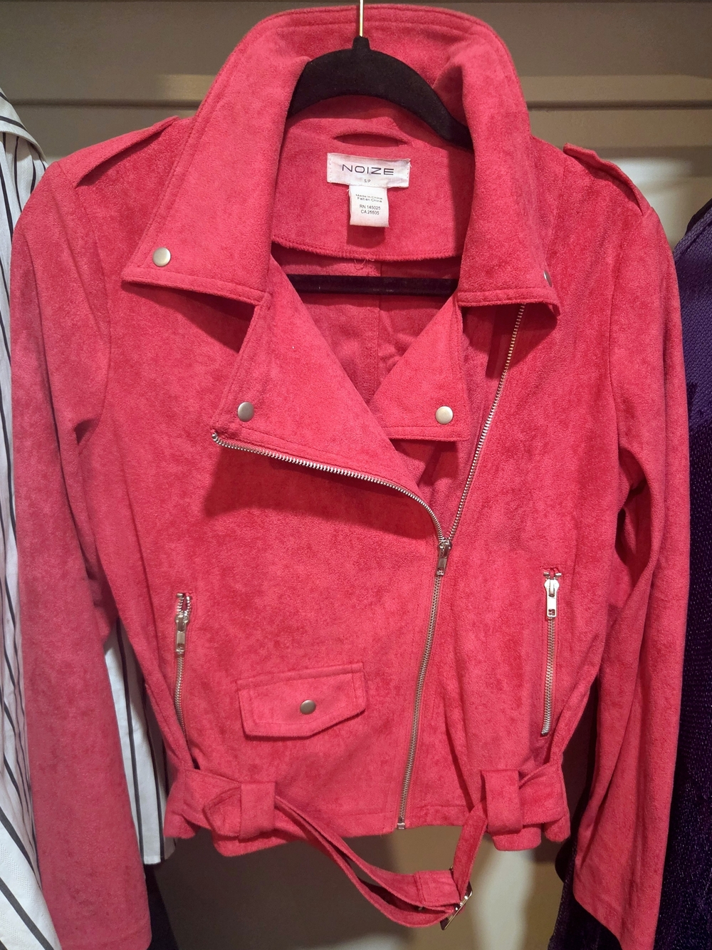 Noize Rose-Pink Suede Moto Jacket with Silver Hardware sz S excellent condition